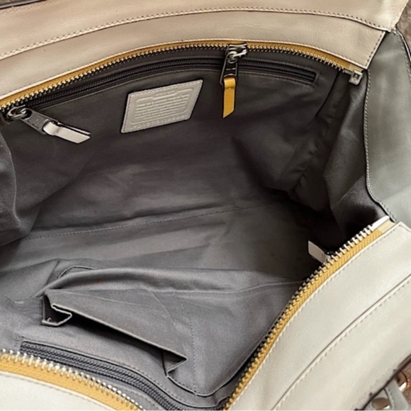 Coach Two-Tone Beige and Light Gray Leather Shoulder Tote with Tassels- Candace - Picture 10 of 12